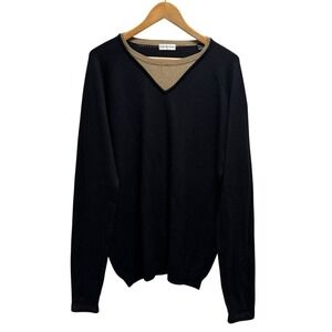 Bullock & Jones Men's Sz Large Black/Tan Silk/Cashmere Knit Crewneck Sweater Guc